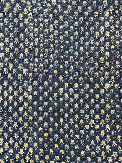 Natural Dye Handblock Printed Indigo Small Flower Ajrakh Fabric