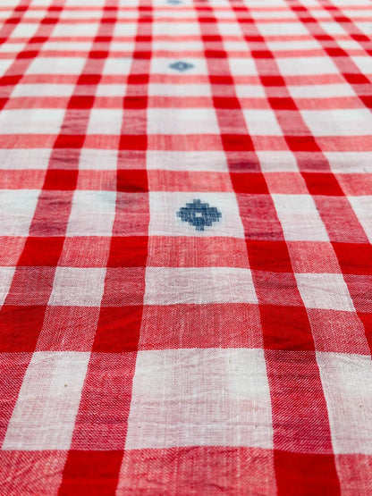 RED AND CREAM CHECKS HANDLOOM JAMDANI COTTON FABRIC