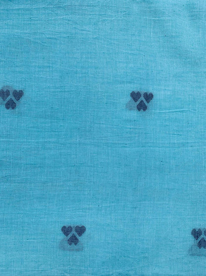 SKY BLUE TRIPLE HEART HANDLOOM COTTON JAMDANI FABRIC