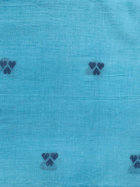 SKY BLUE TRIPLE HEART HANDLOOM COTTON JAMDANI FABRIC