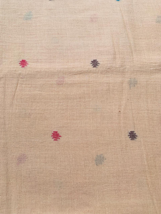 BEIGE BUTTI HANDLOOM JAMDANI COTTON FABRIC