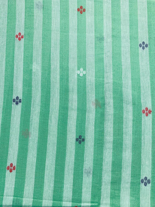 PISTA GREEN STRIPE BUTTA JAMDANI HANDLOOM COTTON FABRIC