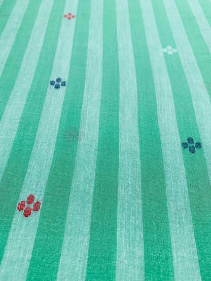 PISTA GREEN STRIPE BUTTA JAMDANI HANDLOOM COTTON FABRIC
