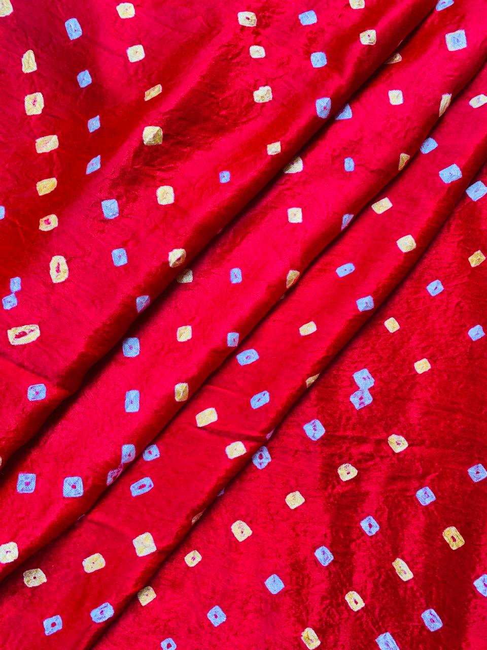 Modal Gaji Red Bandhej Tie Dye Fabric