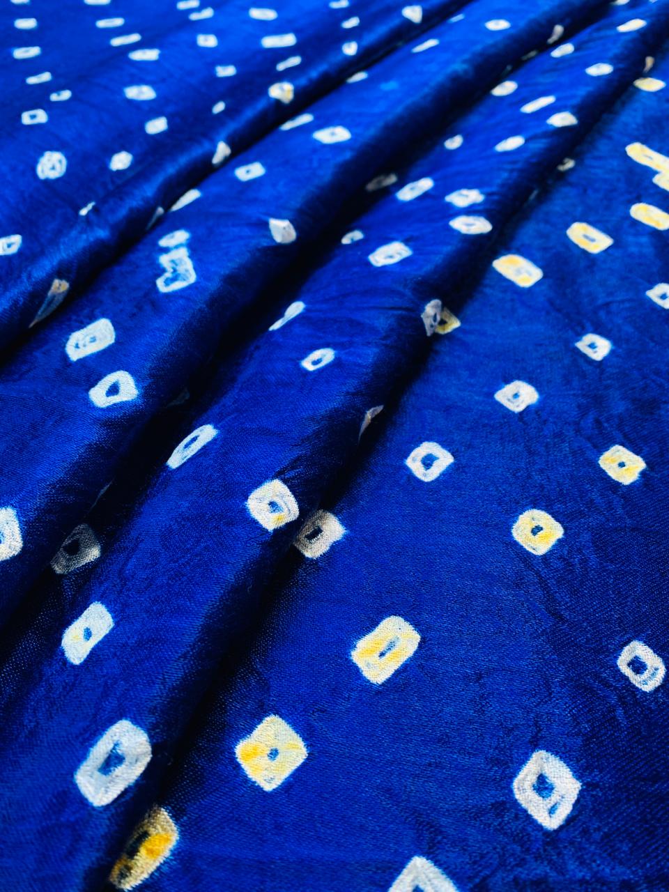 Modal Gaji Blue Bandhani Tie Dye Fabric