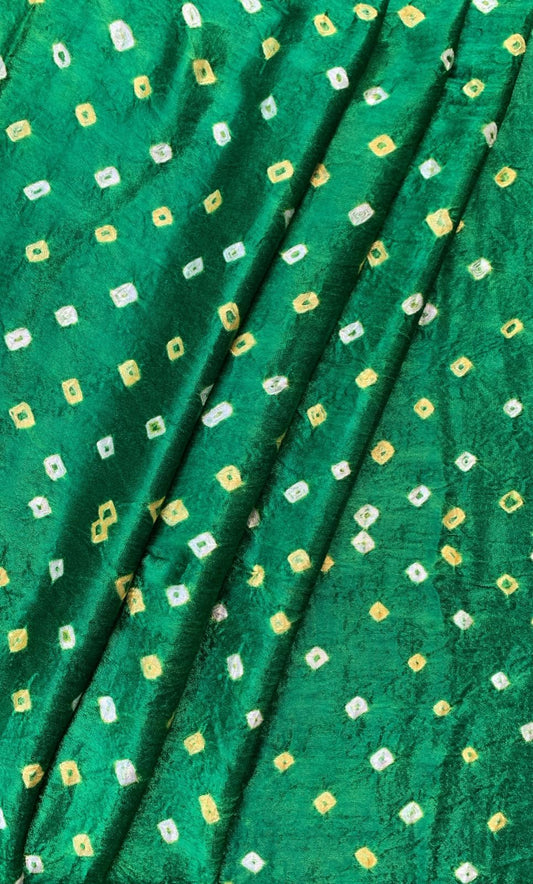 Modal Gaji Silk Green Bandhani Tie Dye Fabric