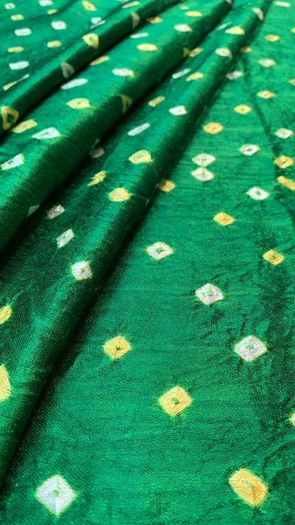 Modal Gaji Silk Green Bandhani Tie Dye Fabric
