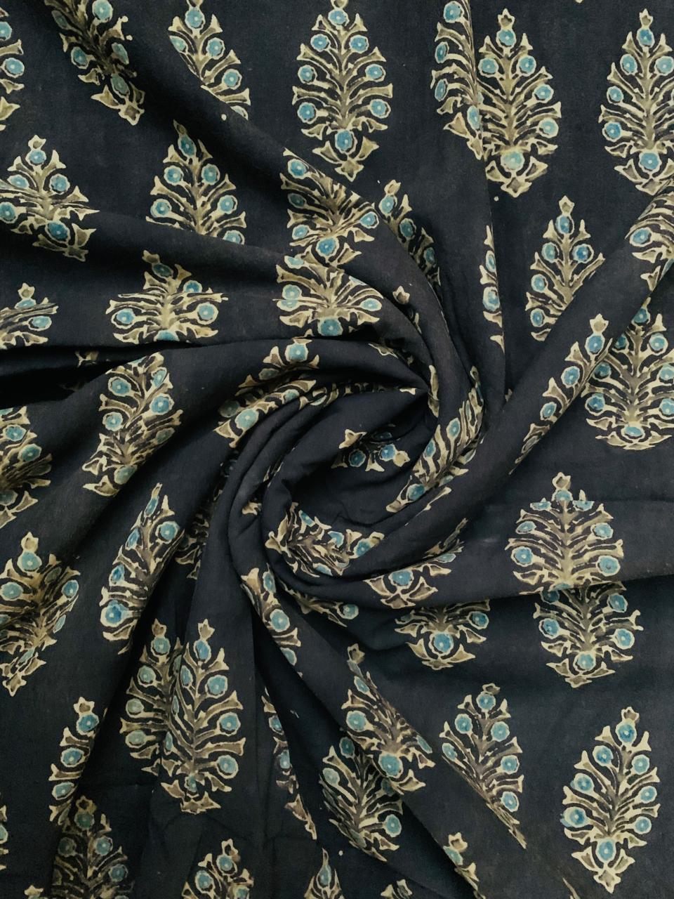 Ajrakh Cotton Handblock Printed Natural Dye Fabric