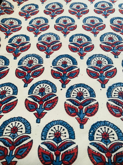Ajrakh Cotton Handblock Printed Off White Natural Dye Fabric