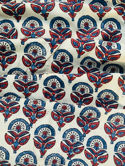 Ajrakh Cotton Handblock Printed Off White Natural Dye Fabric