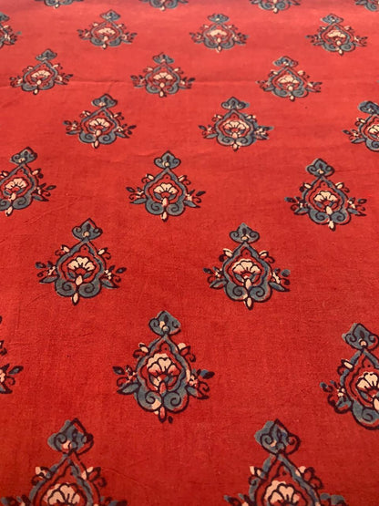 Ajrakh Cotton Handblock Printed Maroon Small Butti Natural Dye Fabric