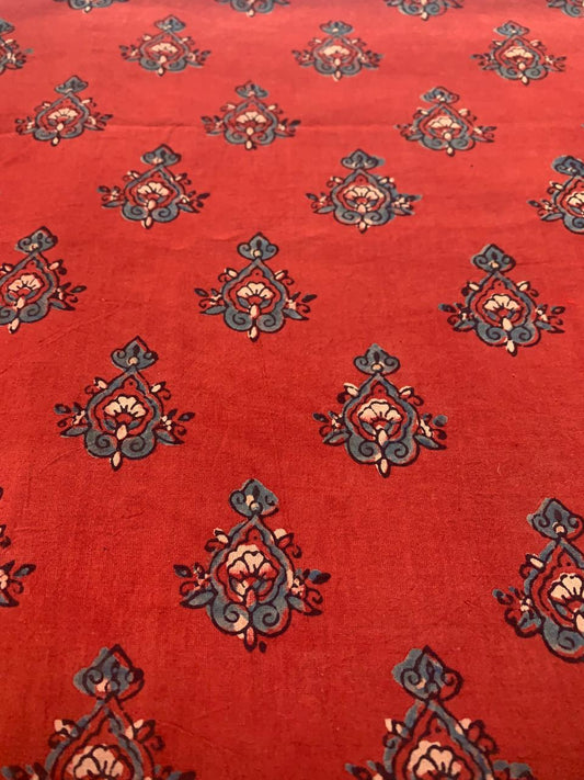 Ajrakh Cotton Handblock Printed Maroon Small Butti Natural Dye Fabric