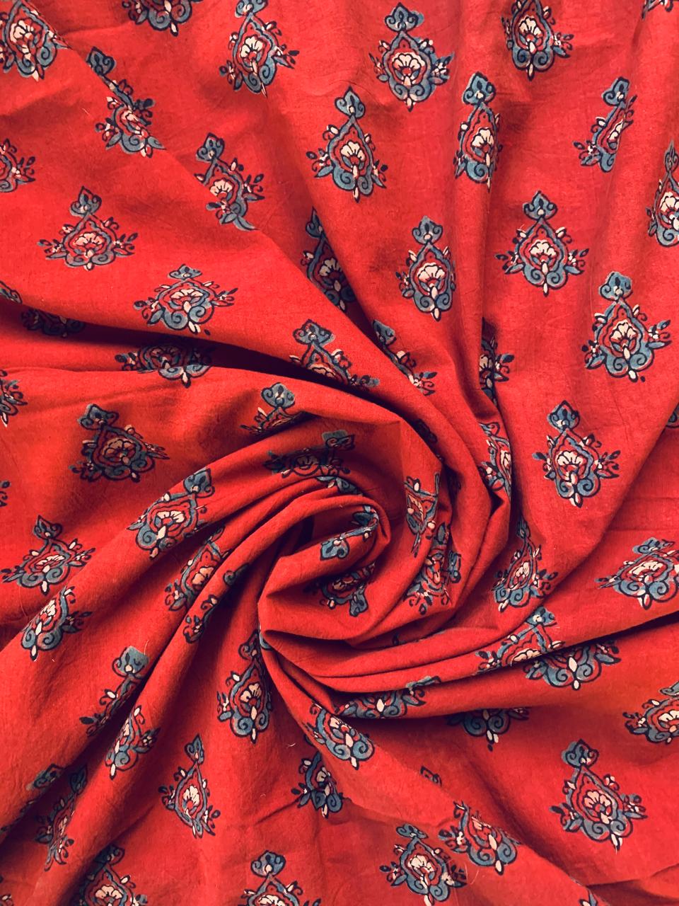 Ajrakh Cotton Handblock Printed Maroon Small Butti Natural Dye Fabric