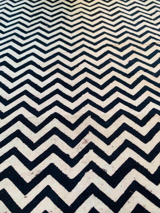 Ajrakh Cotton Handblock Printed Black And White Zigzag Natural Dye Fabric