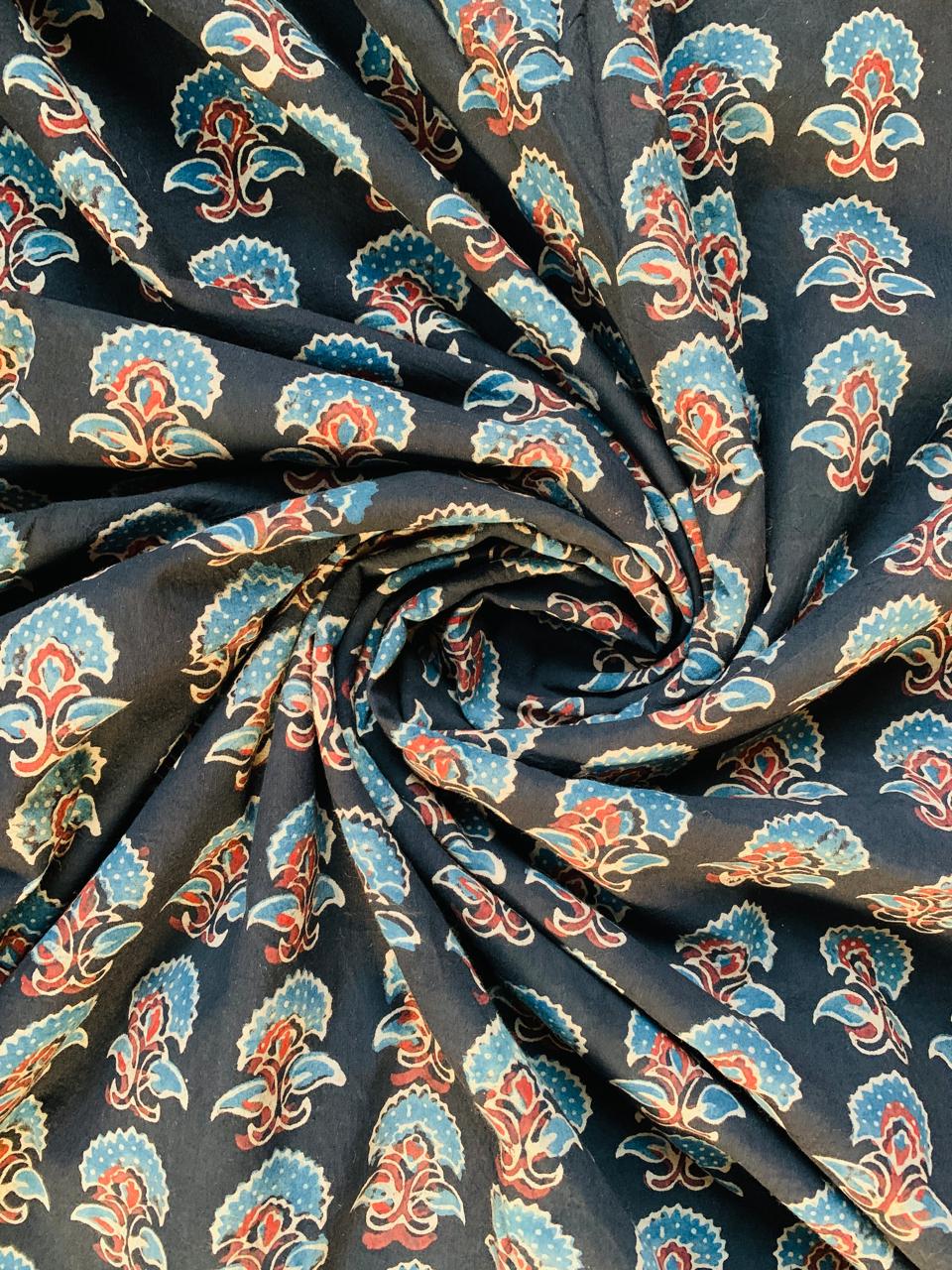 Ajrakh Cotton Handblock Printed Natural Dye Fabric