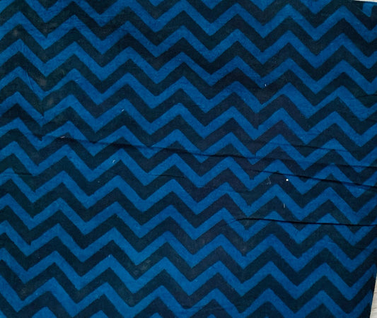 Ajrakh Cotton Handblock Printed Black Blue Zigzag Natural Dye Fabric