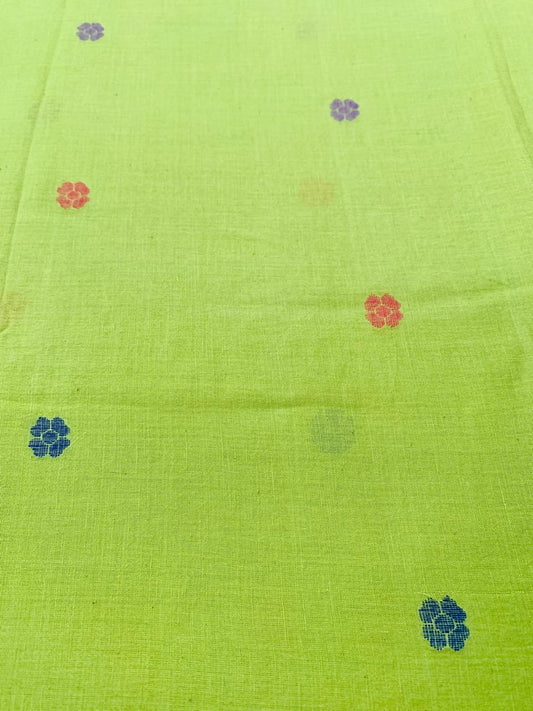 Lime Yellow Handloom Jamdani Cotton Fabric