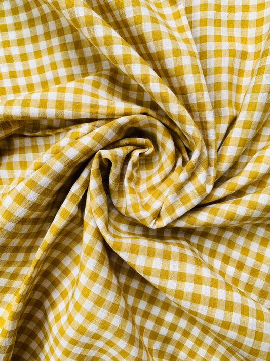 Yellow Checks Handloom Cotton Fabric