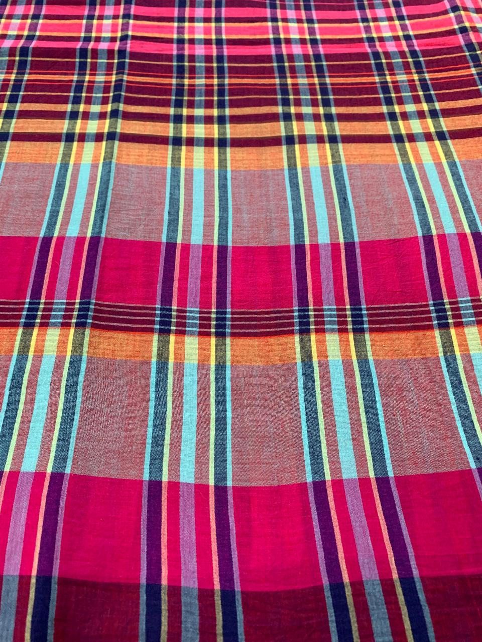 Multi Colour Checks Handloom Cotton Fabric