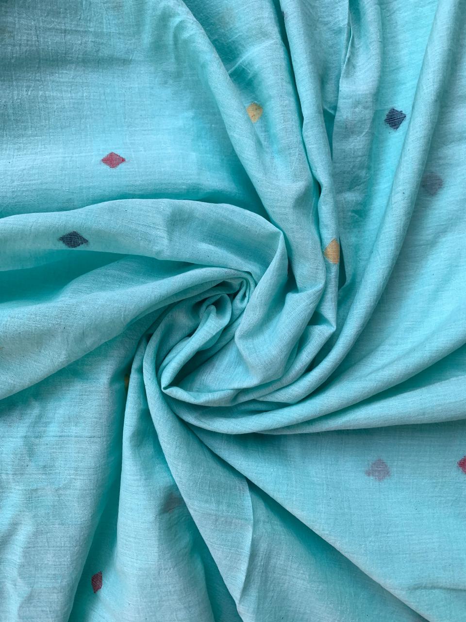 Aqua Blue Handloom Jamdani Cotton Fabric