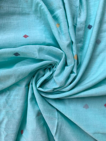 Aqua Blue Handloom Jamdani Cotton Fabric