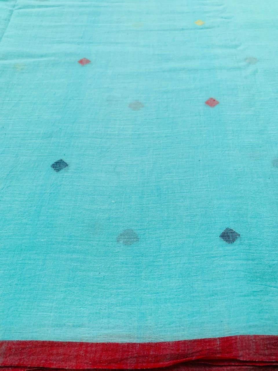 Aqua Blue Handloom Jamdani Cotton Fabric