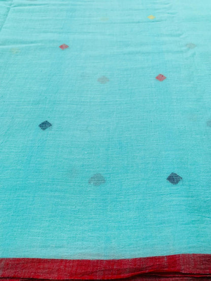 Aqua Blue Handloom Jamdani Cotton Fabric