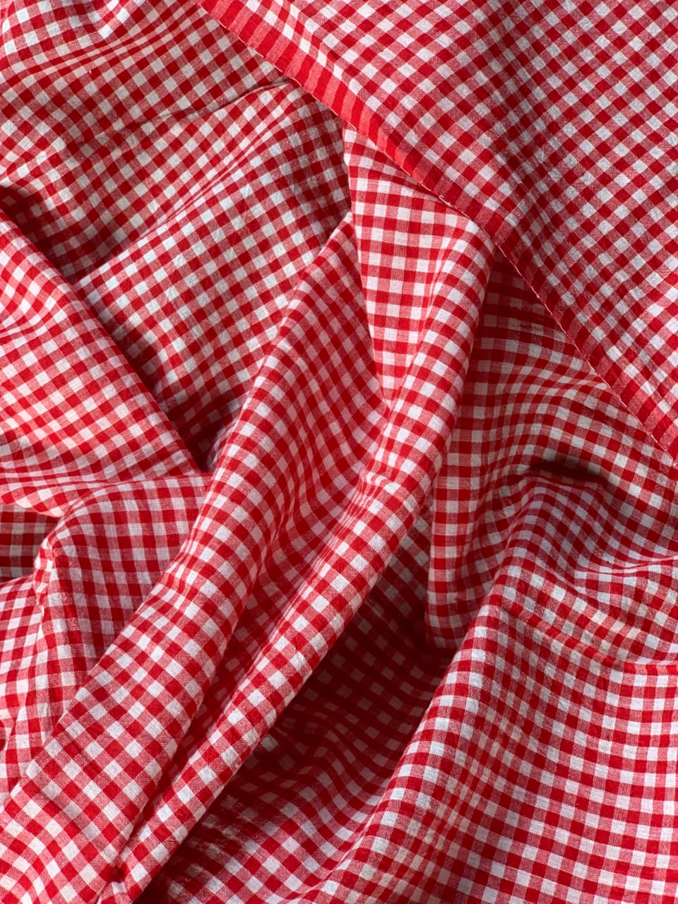 Red And White Checks Handloom Cotton Fabric