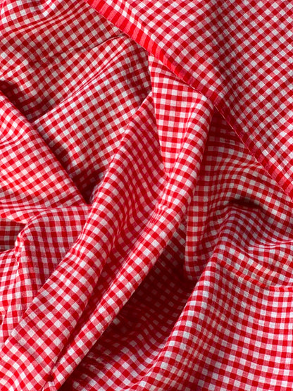 Red And White Checks Handloom Cotton Fabric