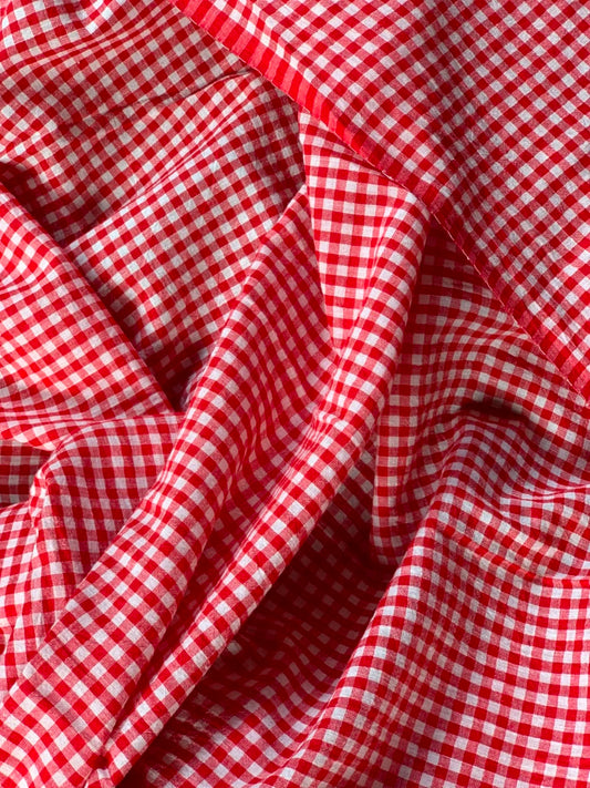 Handloom Cotton Red And White Checks Fabric
