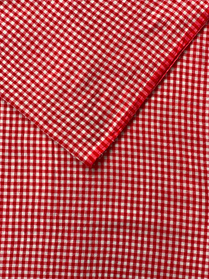 Red And White Checks Handloom Cotton Fabric