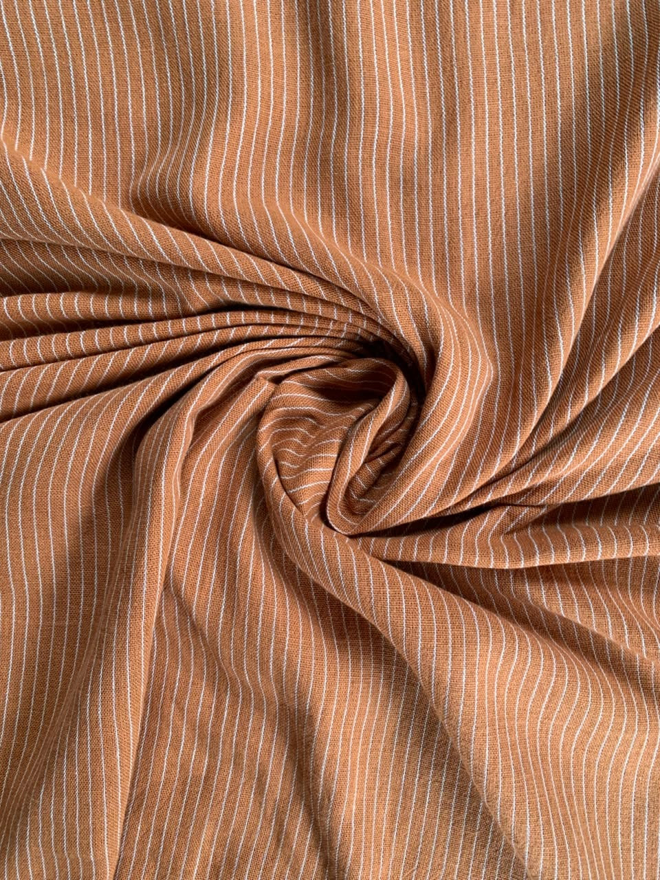 Orange Stripe Handloom Kala Cotton Fabric